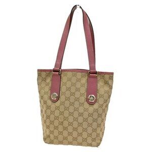 GUCCI GG Pattern Shoulder Tote Bag Canvas Leather Beige Pink GHW 65KB753